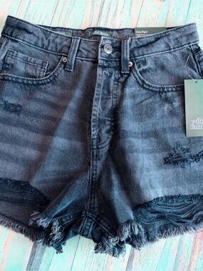wild fable Black Distressed High-Rise Denim Shorts